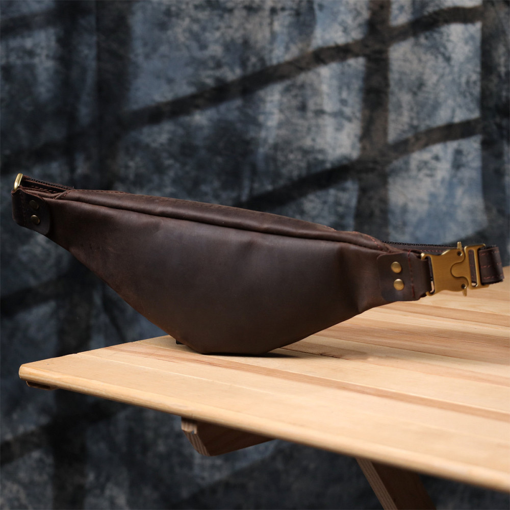 Мужская стильная бананка из натуральной винтажной кожи Shvigel 23130 Коричневый Киев - изображение 2