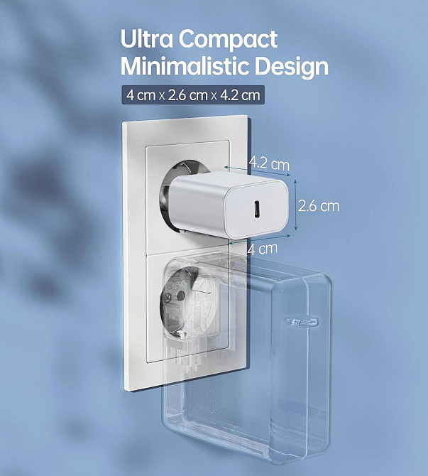 Адаптер USB-C 20W Білий для iPhone 17/16/15/14/13 iPad AirPods Samsung S25/S24/S23 Швидка PD QC3.0 мережевий зарядний адаптер на 2 Київ - фото 2