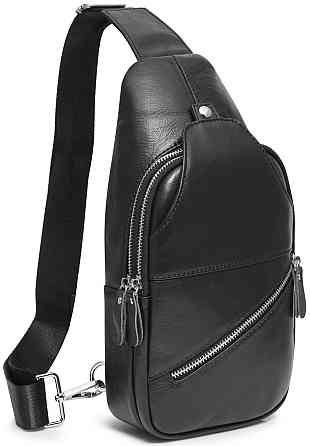 Мужская сумка бананка Tiding Bag (18 х 32 х 7 см) рюкзак на одно плечо из натуральной кожи Черный Киев