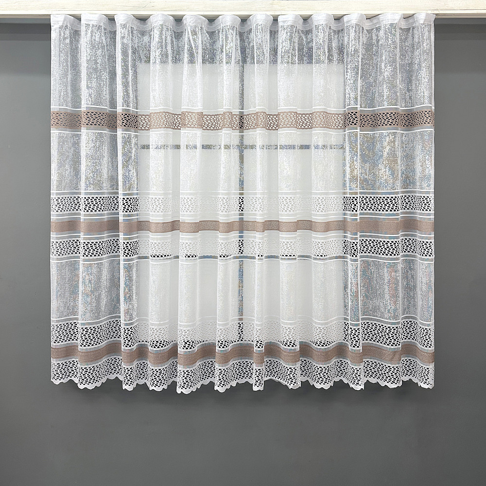 Короткий тюль VR-Textil 1945т Жаккард Белый с капучино 300х145 см (42-0900) Киев - изображение 1