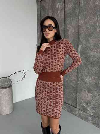 Жіночий базовий теплий костюм-двійка: кофта та спідниця кашемір Цегляний Одеса