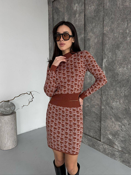 Женский базовый теплый костюм двойка: кофта и юбка кашемир Кирпичный Одесса - изображение 2