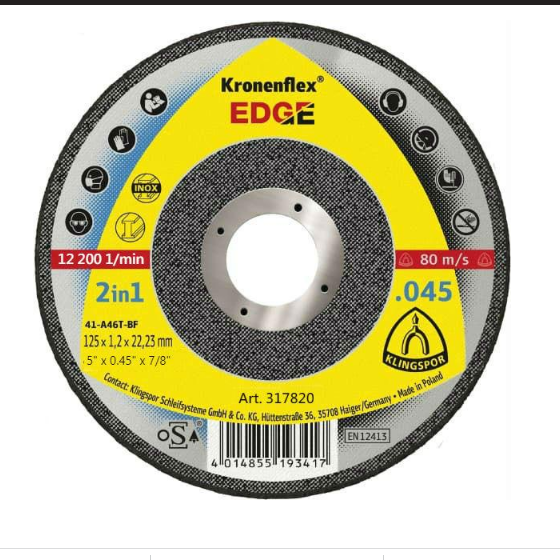 Круг відрізний по металу d125мм*1,2*22,23мм EDGE Klingspor Житомир - изображение 1