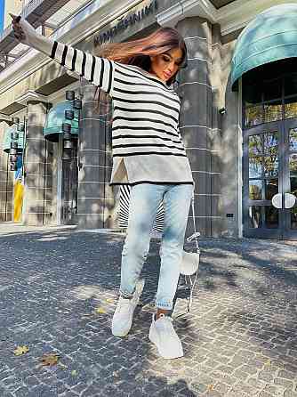 Жіночий повсякденний светр оверсайз у смужку Акрил 70%, Вовна 30% Одеса