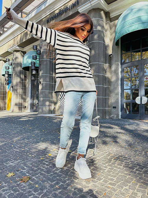 Жіночий повсякденний светр оверсайз у смужку Акрил 70%, Вовна 30% Одеса - фото 5