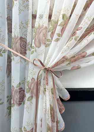 Кухонные шторки VR-Textil № 101к с подвязками Белый с пудровым 320х170 см (52-1212) Киев