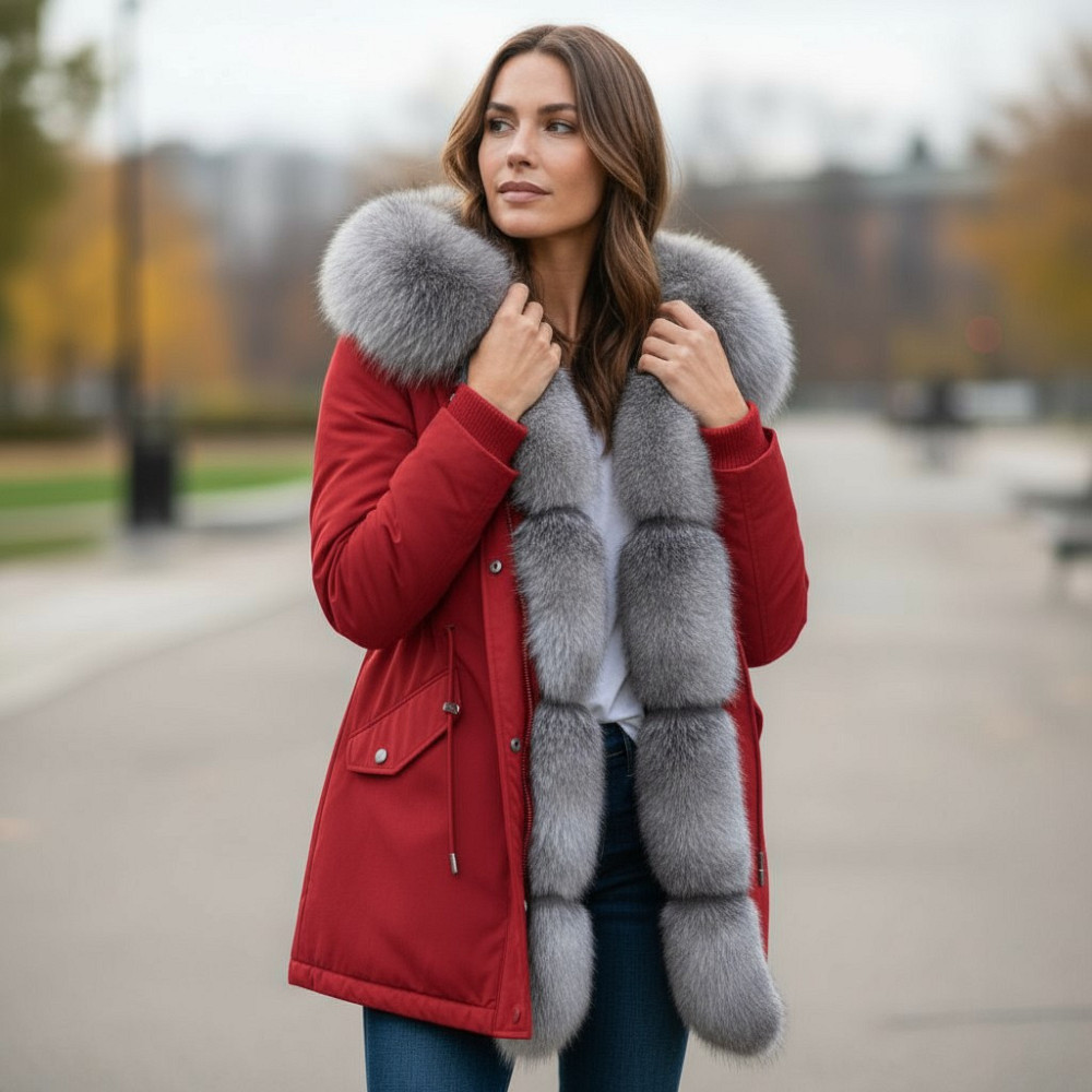 Парка жіноча з хутром блюфрост Червоний р48 75см Харків - фото 1