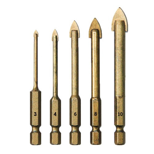 Набор сверл 5шт 3-10мм, 6-гранные, по стеклу керамике, карбид вольфрама Винница - изображение 1