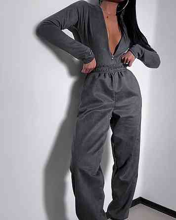 Женский стильный костюм двойка: боди и джоггеры замш на дайвинге Графит, 42/44 Одесса