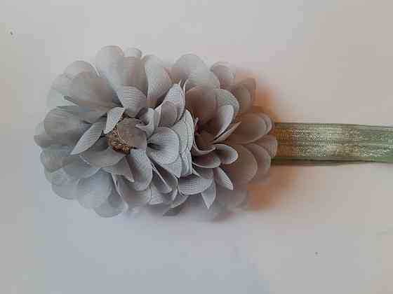 Дитяча сіра пов'язка з квіткою - розмір універсальний (на резинці), квітка 10см Київ