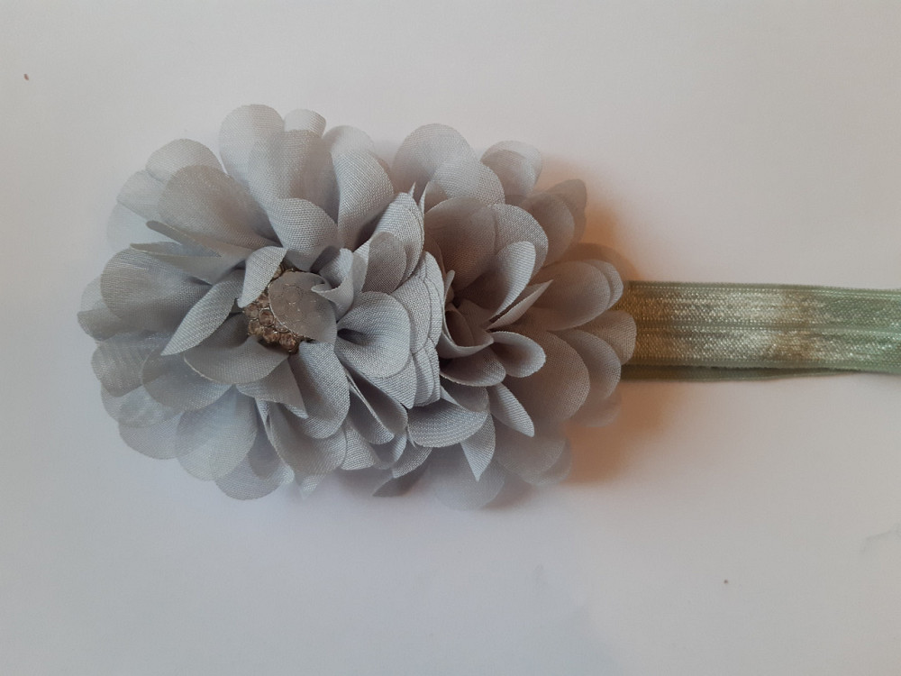 Детская серая повязка с цветком - размер универсальный (на резинке), цветок 10см Киев - изображение 1