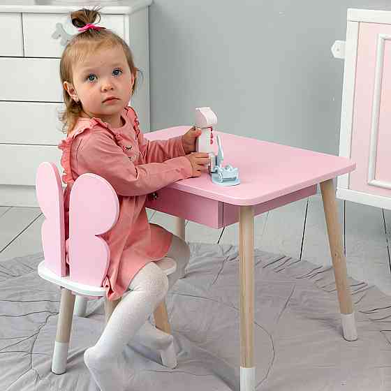 Дитячий стіл з ящиком і стільчик "Метелик", рожевий з білим Київ