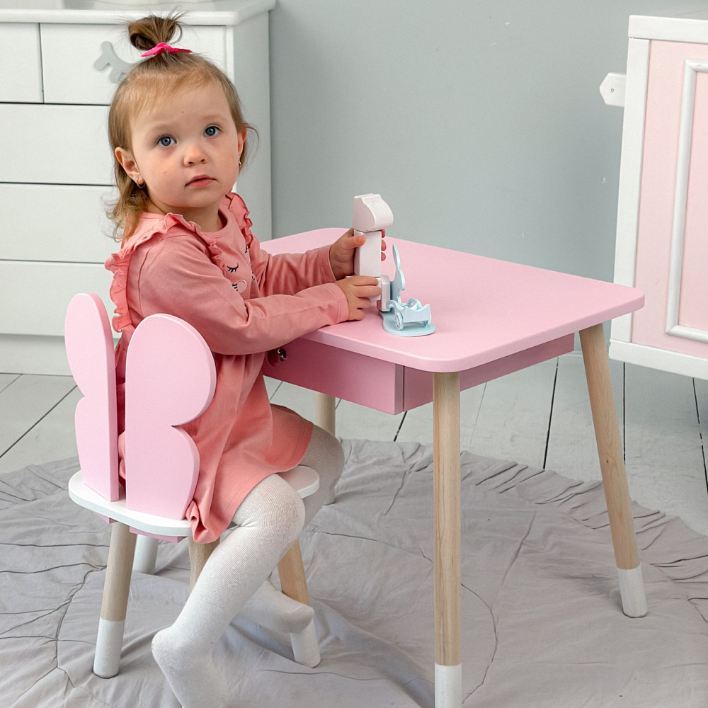 Дитячий стіл з ящиком і стільчик "Метелик", рожевий з білим Київ - фото 3