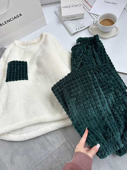 Женская теплая домашняя пижама махра+ махра фактурная смарагдовий, 46/48 Одесса - изображение 6