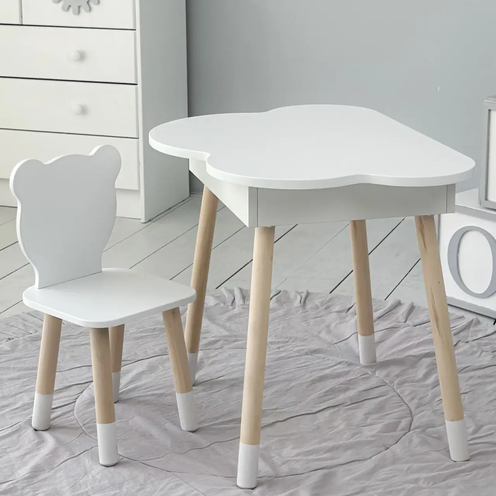 Дитячий столик Хмара з нішою та стільчиком Ведмедик (Білий) Вінниця - фото 4