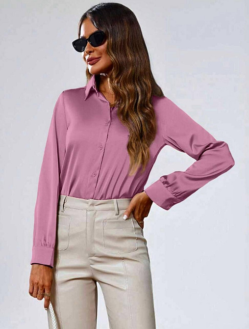 Жіноча базова сорочка на ґудзиках із шовку Армані Пудра, 46/48 Одеса - фото 2