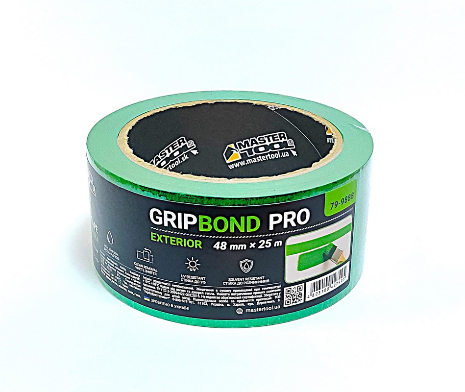 MASTERTOOL Стрічка малярна для грубих робіт MASTERTOOL GripBond Pro Exterior 48 мм×25 м зелена Коломия - фото 1