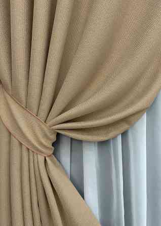 Комплект готовых штор VR-Textil Лен-блэкаут Лен Мешковина № 292ш Бежевый 150х270см 2 шт (30-042) Киев