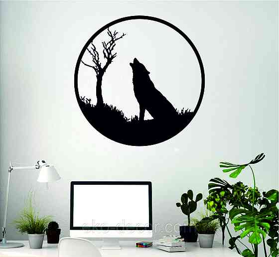 Декоративное настенное Панно «Волк», Декор на стену 90*90 см, Черный Киев