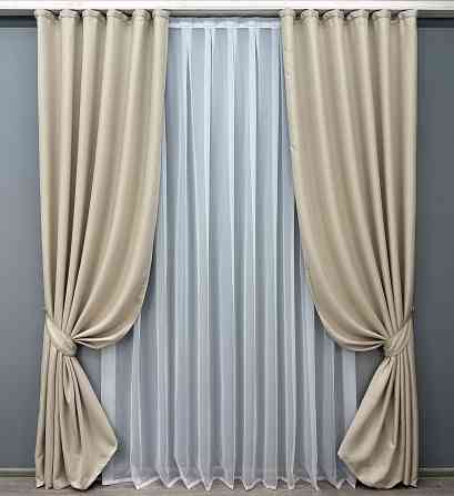 Комплект готових штор VR-Textil Льон-блекаут Льон Мішковина № 1080ш Холодний бежевий 150х270см 2 шт (30-891) Київ
