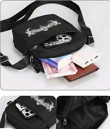 Стильна Чоловіча Чорна Сумка через Плече з с готическим принтом черепа Харків