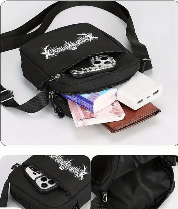 Стильна Чоловіча Чорна Сумка через Плече з с готическим принтом черепа Харьков - изображение 2