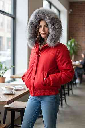 Бомбер женский с мехом блюфрост 48 Красный Харьков
