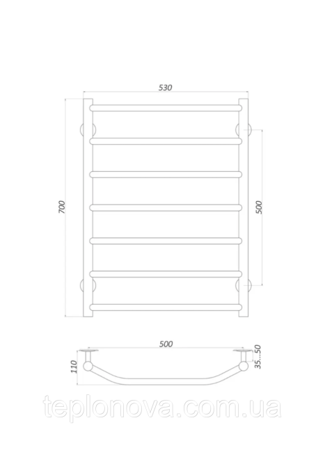 Рушникосушка Нержавійка UNIO 700x530-7 Драбинка Трапеція Чернівці - фото 3