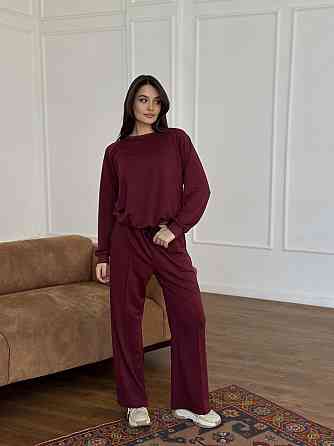 Женский спортивный костюм с широкими штанами Бордовый XL/XXL Харьков
