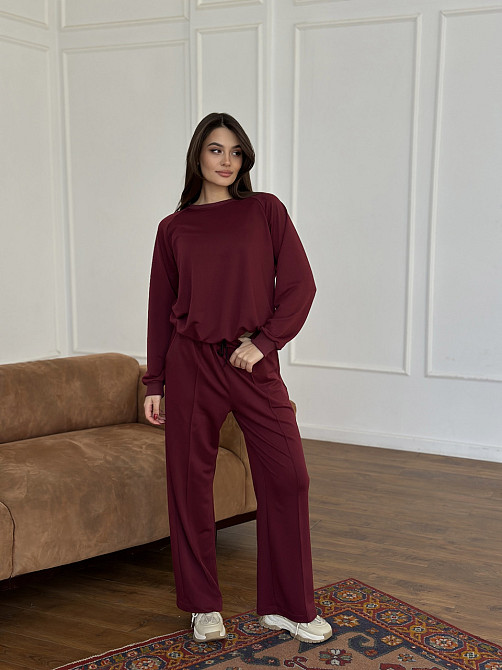Женский спортивный костюм с широкими штанами Бордовый XL/XXL Харьков - изображение 1