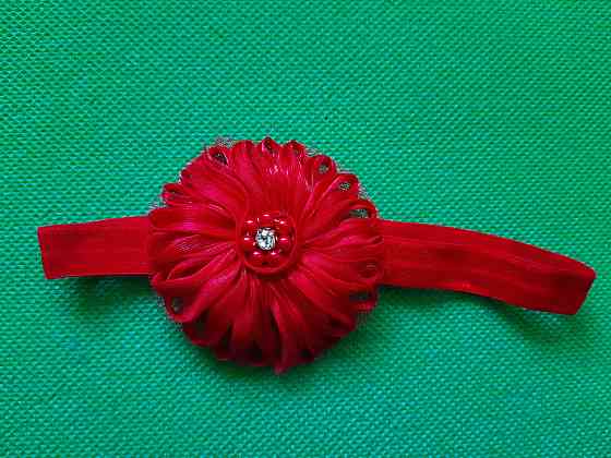 Повязка для девочки красная - размер цветка 7см, размер универсальный (на резинке) Киев