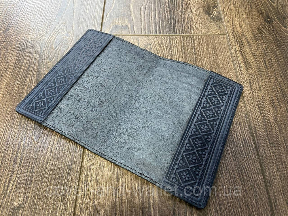Шкіряна обкладинка на паспорт України з тризубом синього кольору ST Київ - фото 2