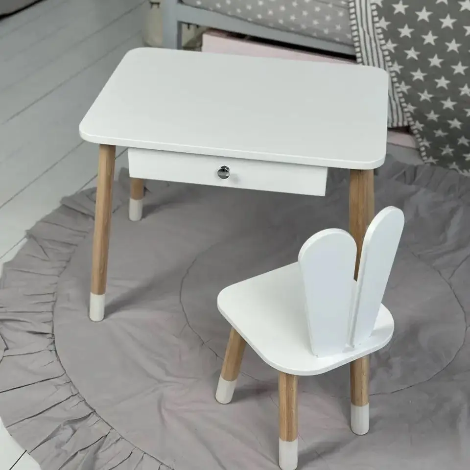 Дитячий столик зі стільцем Зайчик та ящиком для олівців та розмальовок (Білий) Вінниця - фото 2