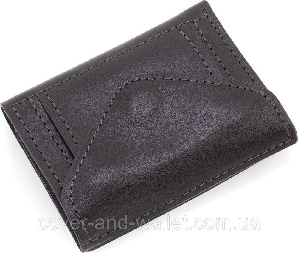 Универсальный мини кошелек вертикального типа из натуральной кожи черного цвета Grande Pelle Киев - изображение 2