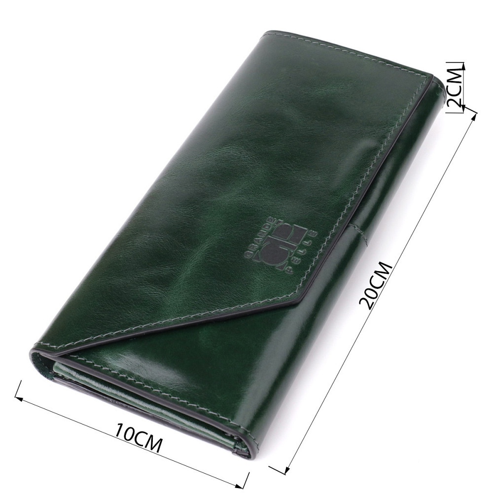 Добротний гаманець у два складення з натуральної гладкої шкіри GRANDE PELLE 22945 Зелений Київ - фото 9