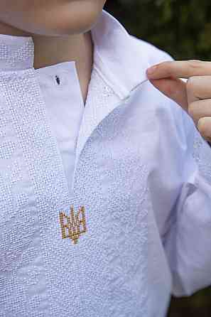 Вышиванка для мальчиков с длинным рукавом, льняная стрейч, белая топ Киев