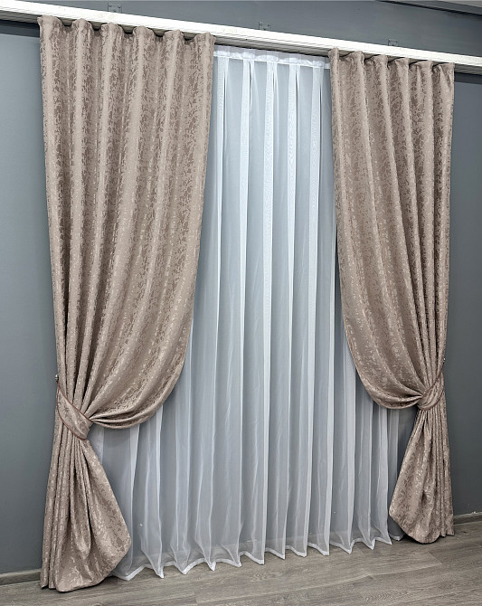 Комплект готових штор VR-Textil Льон мармур Pavliani VO № 1715ш світло-пудровий 200х270 см 2 шт (32-433) Київ - фото 3