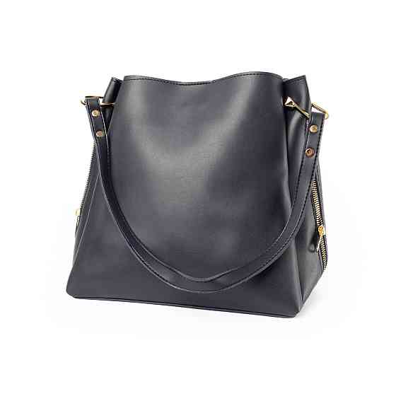 Сумка женская через плечо вместительная стильная из искусственной кожи с боковыми молниями, Темно-синий Каменец-Подольский