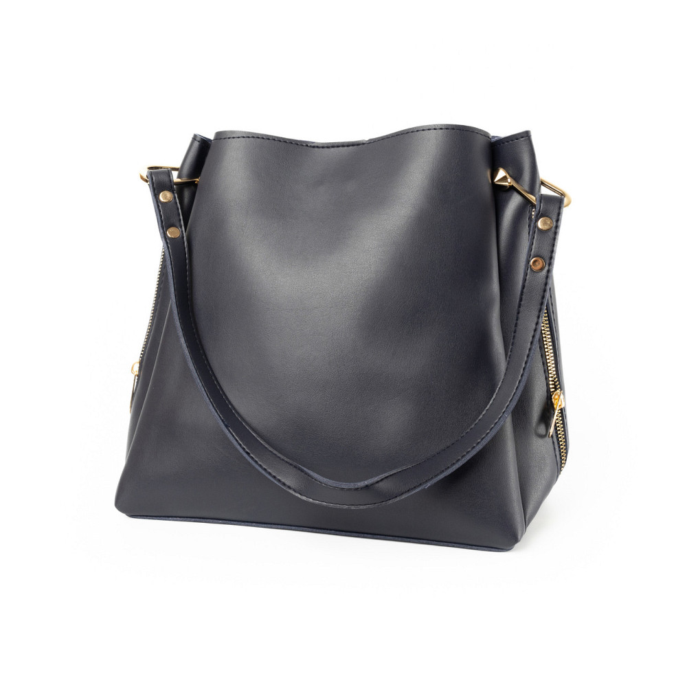 Сумка жіноча через плече містка стильна зі штучної шкіри з бічними блискавками, Темно-синій Кам'янець-Подільський - фото 1