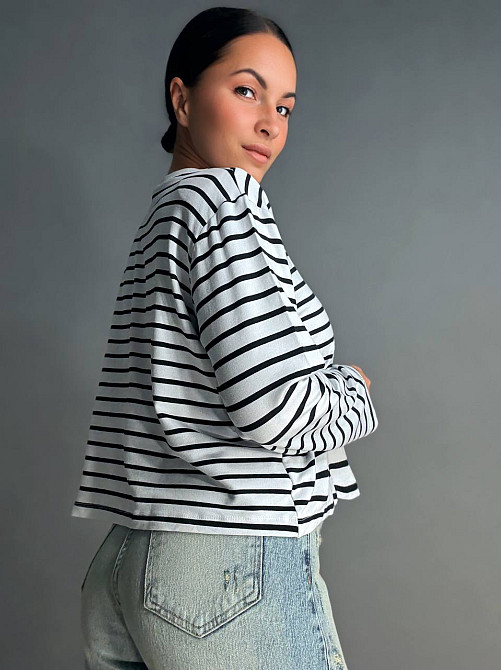 Лонгслів жіночий KEYYMOD 34094 у смужку з підплічниками оверсайз білий, білий, L Київ - фото 18