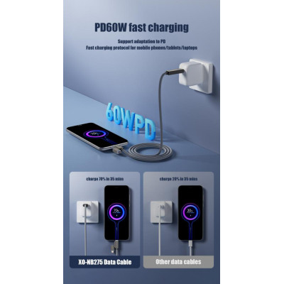 Дата кабель USB 2.0 AM to USB-C + USB 2.0 AM to Lightning 1.0m 60W gray XO (NB275_4-in-1_Gray) Вінниця - фото 7
