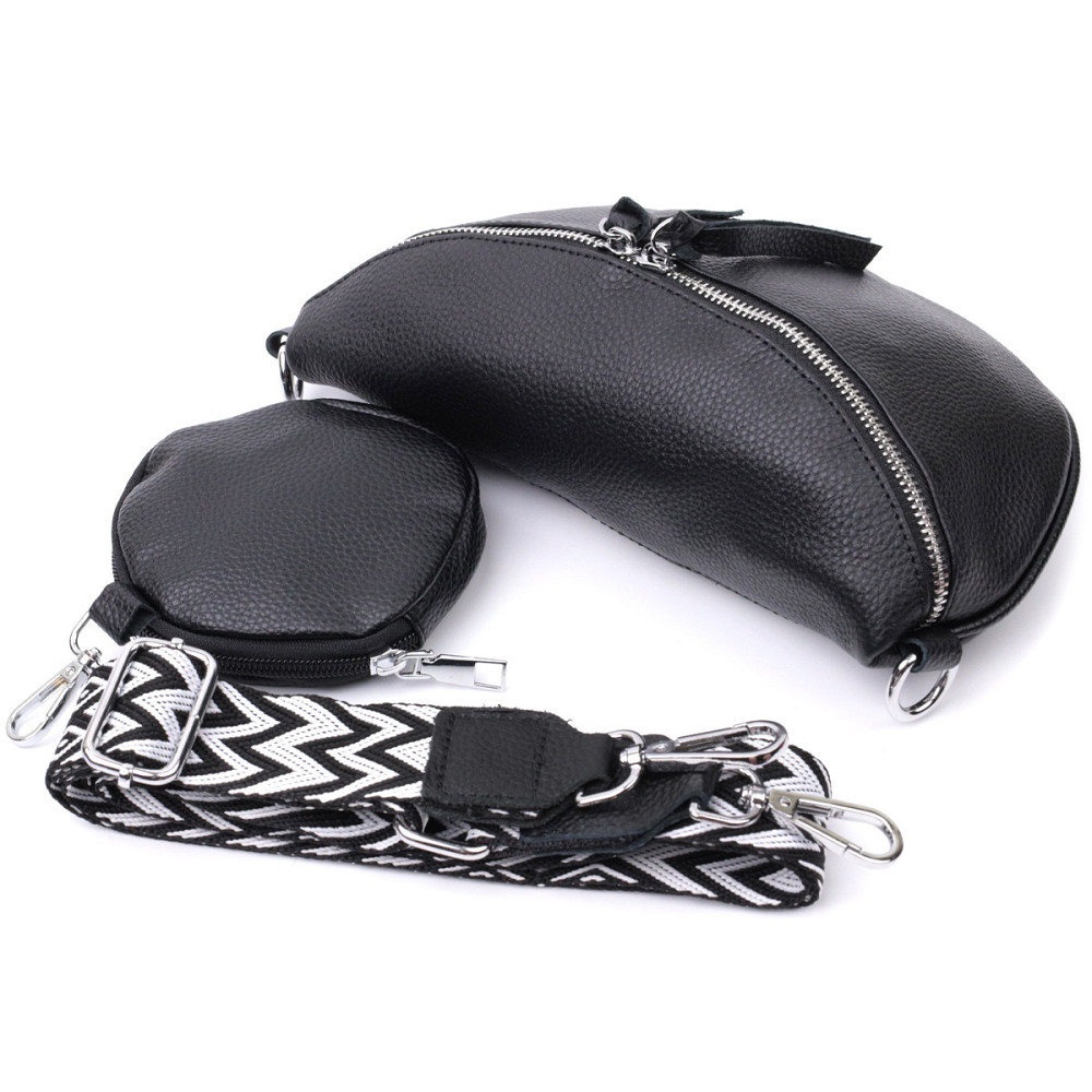 Шкіряна сумка для жінок у класичному кольорі через плече з міні гаманцем Vintage 22666 Чорна Київ - фото 9