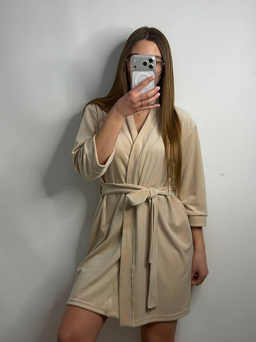 Халат жіночий плюш велюр під пояс Блакитний XL Харків - фото 4