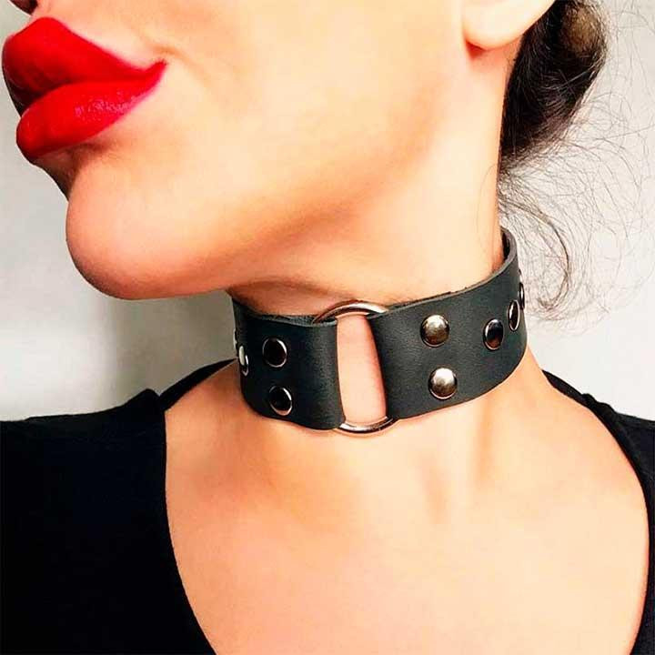 Чокер с заклёпками и кольцом - Чёрный – Садо-мазо Винница - изображение 3