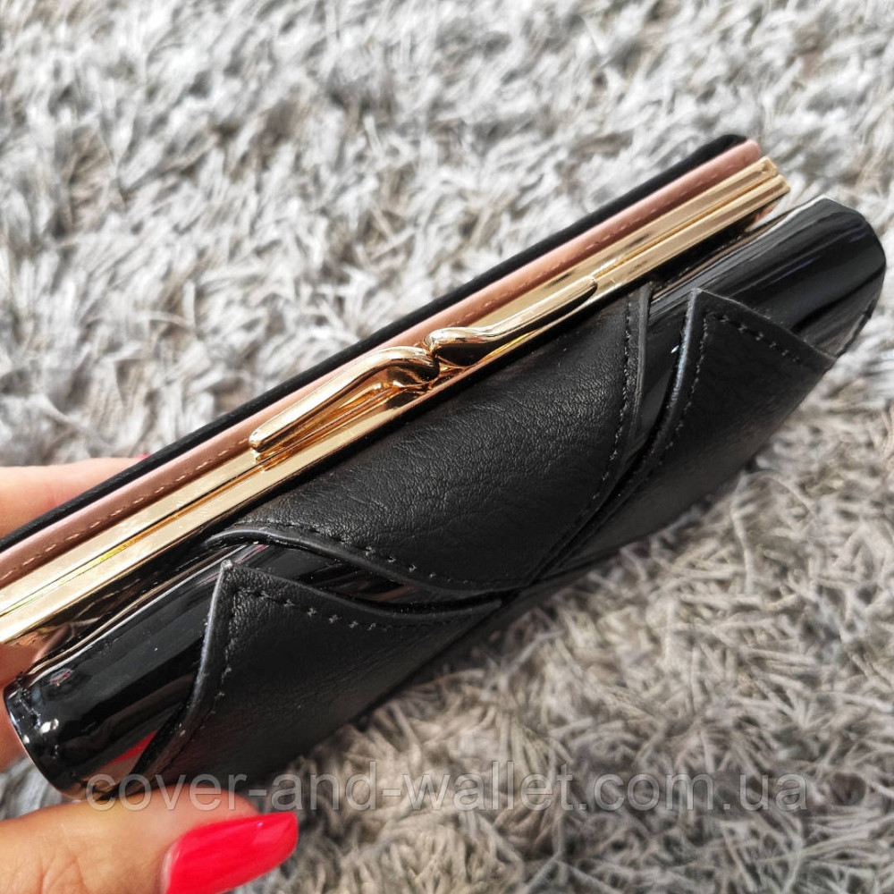 Компактный женский кошелек черного цвета с монетницей PC 623 Киев - изображение 3