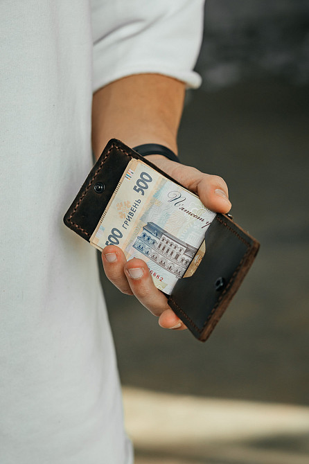 Чоловічий гаманець із натуральної шкіри, чорний місткий гаманець, чоловічий на кнопці гаманець із Crazy HorseMasterSem Київ - фото 2