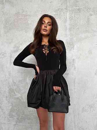 Женское изящное черное мини платье с длинным рукавом микродайвинг 46/48 Одесса