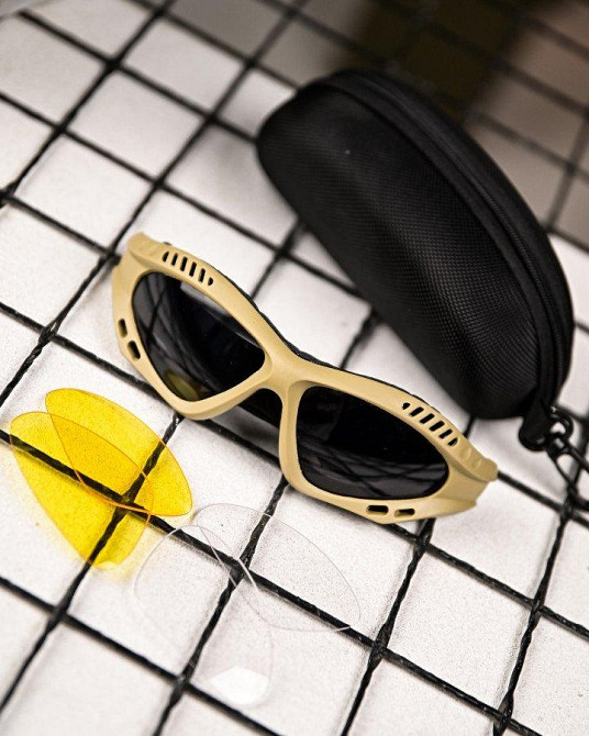 Тактические защитные очки с сменными линзами, вентилируемые  кайот  ПП7830 Одесса - изображение 3