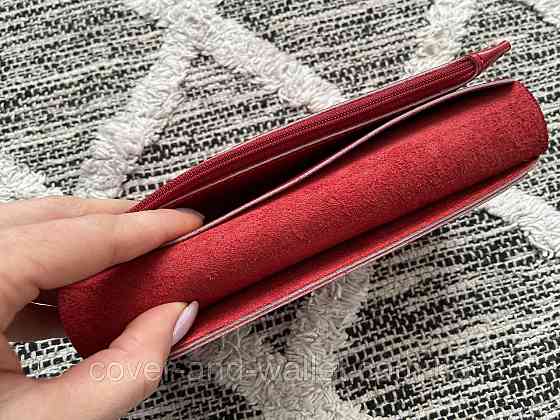 Стильный женский кошелек купюрник красного цвета из натуральной кожи PS Leather Киев