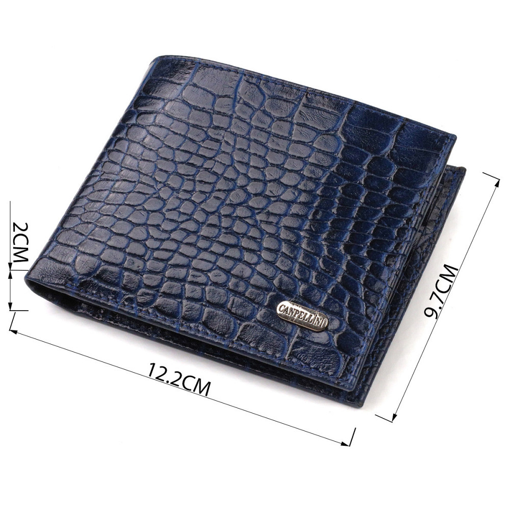 Красивий горизонтальний чоловічий гаманець середнього розміру з натуральної шкіри з тисненням під крокодила (CANPELLINI) Київ - фото 7
